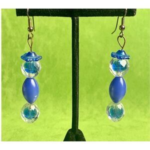 Vintage Blue Bead-in-Bead earrings, In Silver, Unmarked